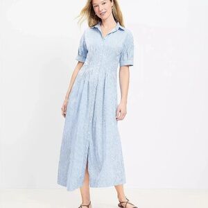 LOFT Light Blue and White Striped Shirtdress (Size 6)